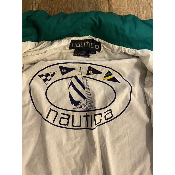 Vtg NAUTICA Sports Jacket Full Zip Hidden Hood Gorpcore Bomber Men's XL - Picture 10 of 12